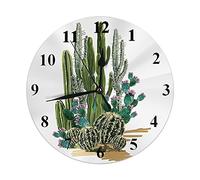 Oudrspo Wondertify Orologio da parete con cactus floreali Piante grasse tropicali Orologio rotondo silenzioso senza ticchettio Orologio da parete decorativo a batteria 10 pollici bianco