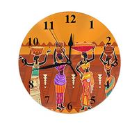 Oudrspo Wondertify - Orologio da parete etnico tradizionale africano, cultura femminile, silenzioso, senza ticchettio, rotondo, decorativo, a batteria, 25,4 cm, geometrico