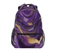 Oudrspo Zaino da viaggio impermeabile con stampa marmo oro e viola, ideale per laptop, perfetto per l'università, per il tempo libero, leggero e resistente, per uomo e donna.