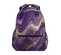 Oudrspo Zaino da viaggio impermeabile con stampa marmo oro e viola, ideale per laptop, perfetto per l'università, per il tempo libero, leggero e resistente, per uomo e donna.