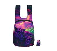 Oudrspo Zaino pieghevole con stampa leopardata al neon psichedelica, ideale per viaggi, escursioni e campeggio, riutilizzabile e impacchettabile, per uomo e donna.