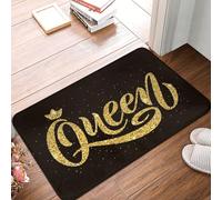 Oudrspo Zerbinetto per porta d'ingresso, morbido e resistente, con scritta Queen e corona, glitter dorati, calligrafia divertente, suola in gomma, 40 x 60 cm.