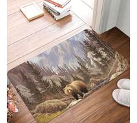 Oudrspo Zerbino resistente e morbido con orso grizzly tra le Montagne Rocciose, ideale per interni ed esterni, con suola in gomma, 40 x 60 cm.