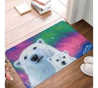 Oudrspo Zerbino resistente e morbido con orso polare nel cielo, ideale per interni ed esterni, con suola in gomma, 40 x 60 cm.