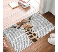 Oudrspo Zerbino resistente e morbido con stampa di giornale e giraffa, ideale per interni ed esterni, con suola in gomma, 40 x 60 cm.