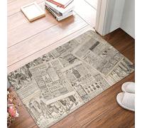Oudrspo Zerbino resistente e morbido con stampa di pagine di giornale invecchiate nostalgiche e pubblicità di riviste di moda d'epoca, per interni ed esterni, con suola in gomma, 40 x 60 cm.