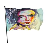OudrspoDonna Dipinto Ad Olio Bandiera Da Giardino 3x5 FT Grunge Sexy Donna Labbro Rosso Capelli Lunghi Poliestere Colorato Cortile Bandiere Casa Patio Prato Banner Di Saluto All'aperto Al Coperto