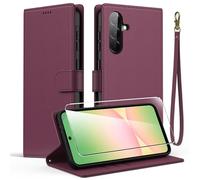 Oududianzi - Cover Compatibile con Samsung Galaxy A56 5G con 1 Vetro Temperato, custodia a libro in similpelle premium con funzione portafoglio e supporto - Rosso