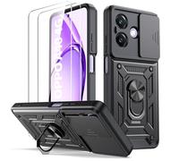 Oududianzi - Cover per Oppo A40 / A40M / A60 5G Custodia,[2 Pellicola Vetro Temperato] con Coperchio Scorrevole della Fotocamera, 360 ° staffa girevole e manicotto protettivo in silicone TPU - Nero