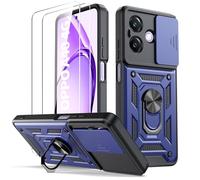 Oududianzi - Cover per Oppo A40 / A40M / A60 5G Custodia,[2 Pellicola Vetro Temperato] con Coperchio Scorrevole della Fotocamera, 360 ° staffa girevole e manicotto protettivo in silicone TPU - Blu