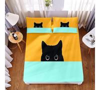 Ouduo 3D Gatto Stampa Set di Lenzuola con 2 Federe, Microfibra Lenzuolo sotto con Angoli profondità 30cm ed Elastic per Letto Singolo Matrimoniale King Size (Gatto Nero,180x200x30cm)