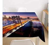 Ouduo Home Moderna Tovaglia Antimacchia in Poliestere Rettangolare Tovaglie con Modello di Città 3Dper la Decorazione da Tavola della Cucina (Vista Notturna di New York,140x240cm)