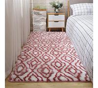 Ouduo Tappeto Shaggy Pelo Lungo Modern Tappeti Salotto, Tappetini Peloso Antiscivolo Soffice Peluche Interno per Salotto Camera da Letto Pavimento Lavabili Ornamenti (Geometria Rossa,40 * 60cm)