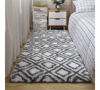 Ouduo Tappeto Shaggy Pelo Lungo Modern Tappeti Salotto, Tappetini Peloso Antiscivolo Soffice Peluche Interno per Salotto Camera da Letto Pavimento Lavabili Ornamenti (Geometria Grigia,80 * 160cm)