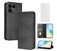 OUEAYIEN Custodia a portafoglio per Fairphone 6 con protezione dello schermo, blocco RFID, antiurto, in pelle, con cavalletto, slot per carte, custodia vintage per Fairphone6, nero