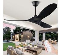 OUENGK 178cm Ventilatore da esterno grande a soffitto senza luce, ventilatore da soffitto nero con telecomando, ventilatore da soffitto moderno in legno con motore dc reversibile per casa