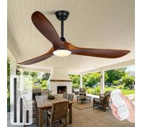 OUENGK Ventilatore a Soffitto con Luce Grande 178 cm in Legno Massello, 3 Marrone Pale con Telecomando, Motore DC Silenzioso, Per Interni/Esterni Grandi Spazi, Soggiorno, Sala da Pranzo, Patio, Gazebo