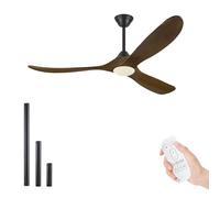OUENGK Ventilatore da soffitto da 132 cm con luce a pale di legno per esterni, ventilatore da soffitto rustico a tre pale con motore a corrente continua con telecomando per il soggiorno del gazebo