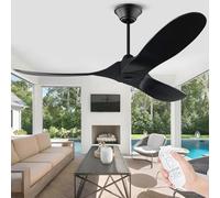 OUENGK Ventilatore da soffitto nero senza luce, ventilatore da soffitto in legno per esterni da 152 cm con telecomando, moderno ventilatore da soffitto silenzioso e reversibile per patio, soggiorno