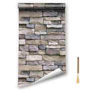 Oufdj-iPro Carta da parati autoadesiva, mattoni rossi, impermeabile, rotolo 44,5 x 800 cm con segnalibri in legno