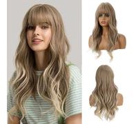 OUFEI 24 Pollici Cenere Parrucche Bionde Con Frangetta Per Le Donne Naturale Sintetico Ondulato Parrucche Capelli Resistenti al Calore Parrucche Lunghe Per Usura Quotidiana Partito