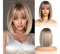 OUFEI Biondo Ombre Parrucca con Frangetta Bob Corto Parrucca Dritta Per Donne Parrucche Capelli Sintetici Per Partito Quotidiano Cosplay Indossare
