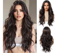 OUFEI Nero Ombre Marrone Scuro Parrucche per Le Donne Parrucca Lunga Riccia Capelli Sintetici Resistente Al Calore Parrucche per La Festa Quotidiana Cosplay Wear