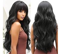 OUFEI Nero Parrucca Donna Lunghe Ondulate Brack Per le Donne Capelli Sintetici Naturali Parrucche Resistenti al Calore Per la Festa Quotidiana Cosplay Indossare
