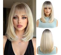 OUFEI Ombre Blonde Bob Parrucca Con Frangetta Parrucca Corta Dritta Per Donne Parrucche Capelli Sintetici Per Partito Quotidiano Cosplay Indossare