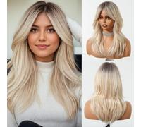 OUFEI Ombre Blonde Parrucca Lunga Stratificato Dritta per Le Donne con Frangetta Capelli Sintetici Ricci Naturali Parrucche Resistenti Al Calore per Il Partito Quotidiano Cosplay Wear