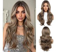 OUFEI Ombre Marrone Chiaro Parrucche per Donne Parrucca Lunga Riccia Capelli Sintetici Resistenti Al Calore Parrucche per Usura Quotidiana Cosplay Party