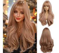 OUFEI Parrucca Bionda Alla Fragola con Frangia per Donne Parrucche Lunghe Ondulate Ricce di Capelli Sintetici Naturali Resistenti al Calore per il Party Quotidiano Cosplay Wear