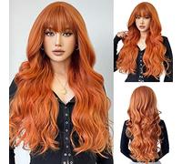 OUFEI Parrucca Donna Lunghe Ondulate Arancioni con Frangetta per le Donne Parrucche Naturali dei Capelli Sintetici Resistenti al Calore per l'Usura Quotidiana del Partito Cosplay Indossare