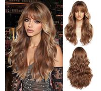 OUFEI Parrucca lunga con onde ombre zenzero da donna con ciuffo, capelli sintetici naturali, resistenti al calore, per uso quotidiano, cosplay, party