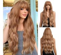 OUFEI Parrucca Lunga Ondulata Bionda Fragola con Frangia per Le Donne Capelli Ricci Naturali Parrucche Sintetiche Resistenti al Calore per il Partito Quotidiano Cosplay Wear