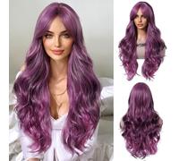 OUFEI parrucca lunga viola con frangia naturale ondulato parrucche per le donne naturali capelli sintetici resistenti al calore parrucche per la festa quotidiana cosplay indossare
