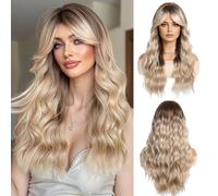 OUFEI Parrucca Ondulata Lunga Ombre Biondo con Frangia per Donna Party