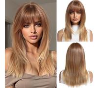 OUFEI Parrucche Bionde Scure per Donne Parrucca Dritta Lunga Di Media Lunghezza con Frangetta Parrucche Di Capelli Sintetici Resistenti Al Calore per Ogni Festa Cosplay Wear