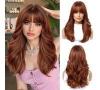 OUFEI Parrucche lunghe ondulate Ombre Auburn per donne con frangia Parrucche naturali resistenti al calore in capelli sintetici per uso quotidiano feste e cosplay