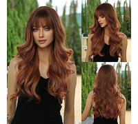 OUFEI Parrucche Lunghe Ondulate Ombre Ginger con Frangetta per Le Donne Capelli Sintetici Naturali Parrucche Resistenti Al Calore per Usura Quotidiana Partito Cosplay