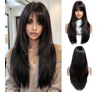 OUFEI Parrucche Marrone Nero per Le Donne Parrucca Lunga con Frangetta Parrucche Dritte Naturali Parrucche Sintetiche Resistenti Al Calore per La Festa Quotidiana Cosplay Wear
