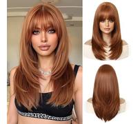 OUFEI Parrucche marrone rame per donne per cuoio capelluto oversize medio lungo rettilineo parrucca con frangia capelli sintetici resistenti al calore per tutti i giorni feste cosplay Wear
