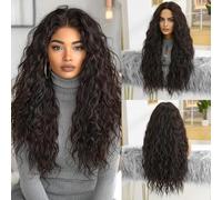 OUFEI Parrucche ondulate lunghe marrone scuro per le donne capelli sintetici naturali resistenti al calore parrucche per feste quotidiane Cosplay indossare