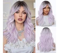 OUFEI Parrucche ondulate lunghe ombre viola chiaro per le donne con frangia capelli sintetici naturali resistenti al calore per uso quotidiano feste e cosplay