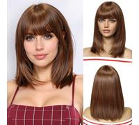 OUFEI Rame Marrone Bob Parrucca con Frangetta Parrucca Corta Dritto per Le Donne Parrucche Capelli Sintetici per La Festa Quotidiana Cosplay Indossare