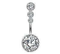 OUFER 14G 12mm Piercing Ombelico Acciaio Chirurgico 316L Round CZ Argento Palline Navel Ring Belly Bar Semplice Gioiello Donna 10mm