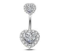 OUFER 14G 14mm Piercing Ombelico Acciaio Chirurgico Corto Barra Lungo Cuore CZ Palline Argento Barbell Navel Bar Belly Button Rings Elegante Gioiello