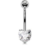 OUFER 14G 14mm Piercing Ombelico Titanio Barra Lungo Cuore CZ Palline Oro Barbell Navel Bar Belly Button Rings Gioiello Donna 1.6mm