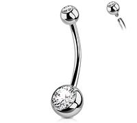 OUFER 14G 16mm Piercing Ombelico Titanio Filettatura Interna Corto Barra Lungo Ball CZ Palline Argento Barbell Navel Bar Belly Button Rings Gioiello Donna 1.6mm