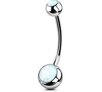 OUFER 14G 16mm Piercing per Ombelico Anello Titanio Palline Balls Pantaloncini Extra Lungo Short Long Bananabells Navel Pircing Anelli Doppio Bianco Opal 1,6 mm, Barbell Belly Button Jewellery